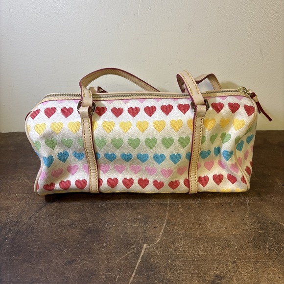 Dooney & Bourke Leather Trimmed Rainbow Barrel Bag Y2K 11"x6" - Picture 4 of 12